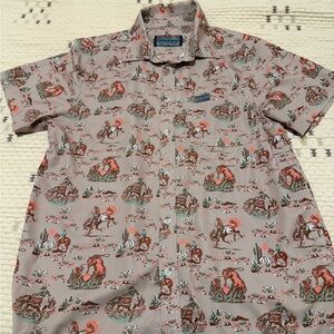 BURLEBO Men's Western Print Shirt - Tan and Red